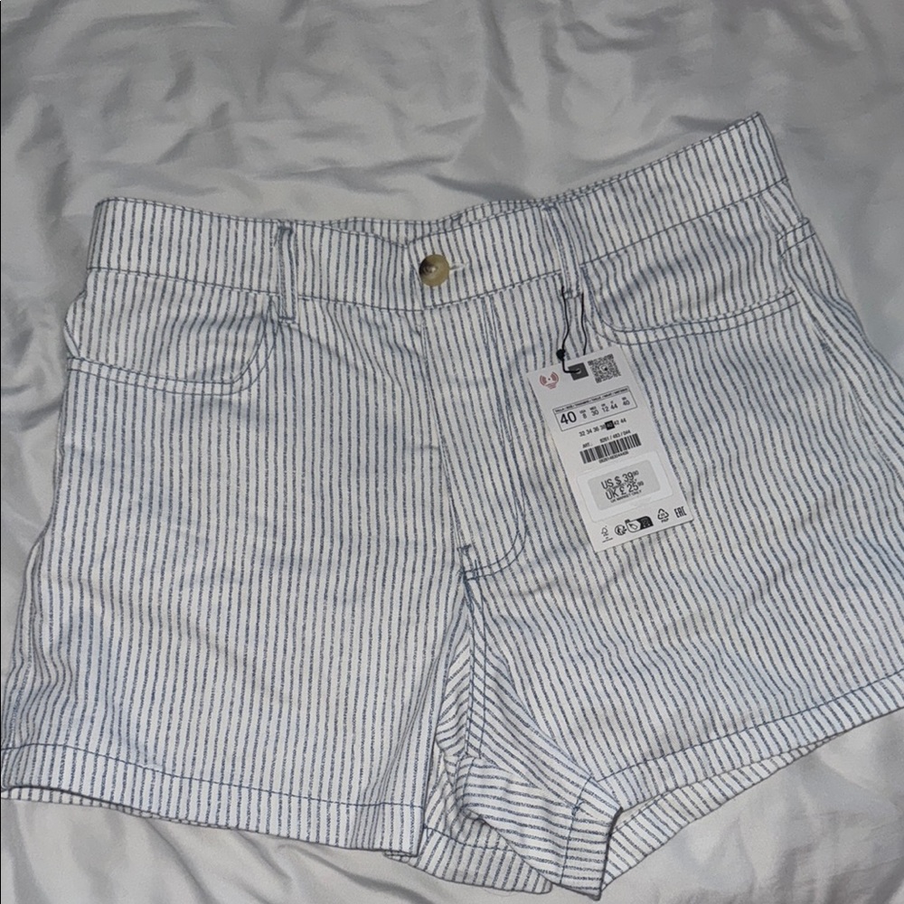 Zara Blue and White Striped High Waist Shorts